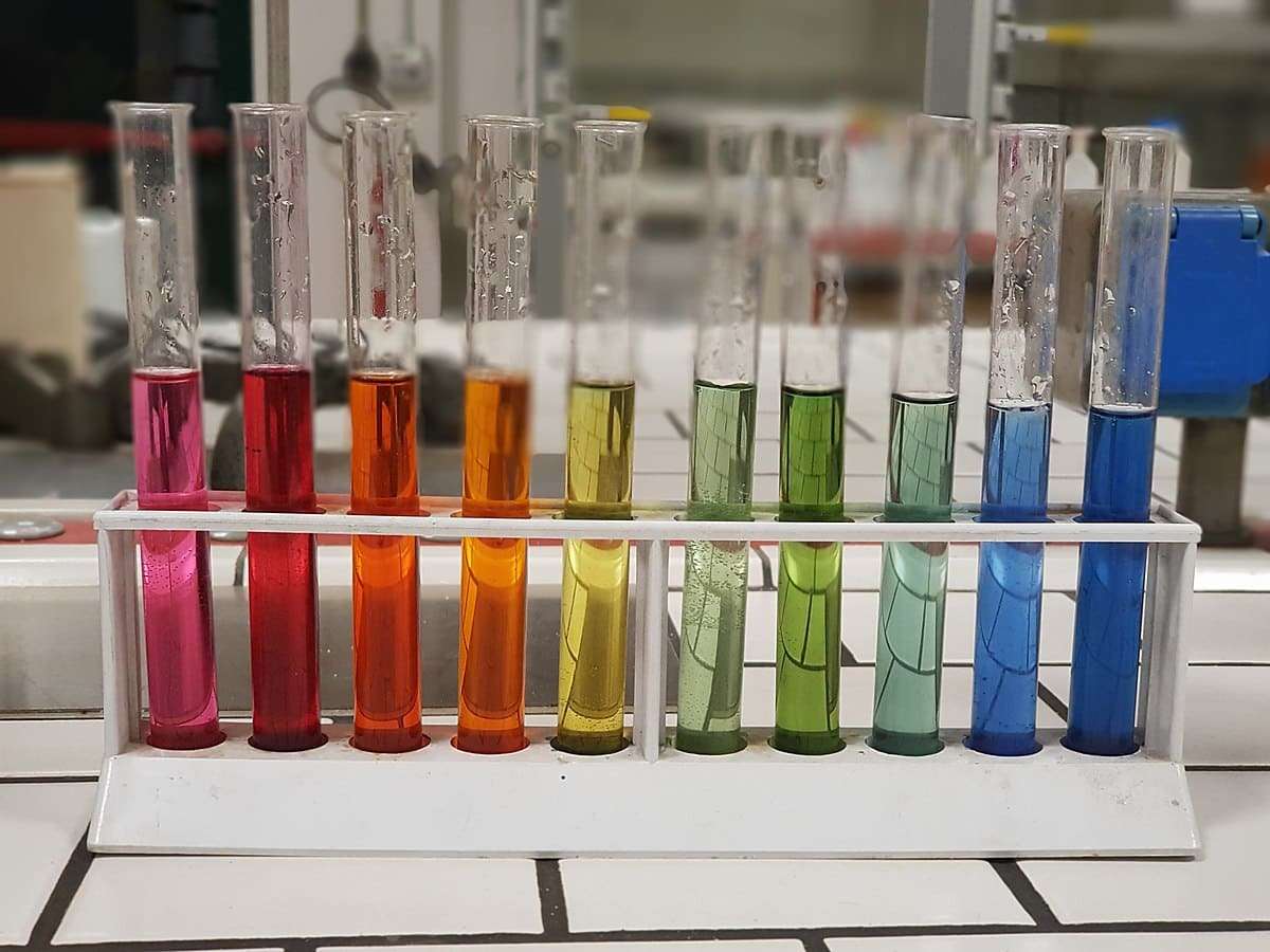 test tubes with colored water representing pH scale